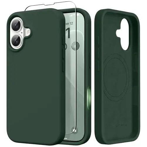 GONEZ Magnetic for iPhone 17 Case, [Compatible with MagSafe] Anti-Scratch Microfiber Lining & Screen Protector, Silicone Camera Control, Shockproof Slim Phone Cover 6.3 inch, Army Green - GONEZ