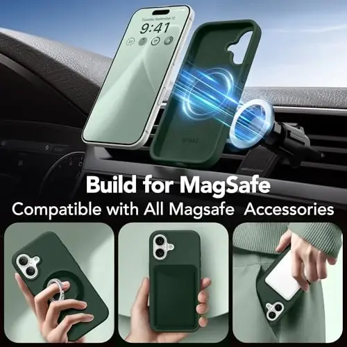 GONEZ Magnetic for iPhone 17 Case, [Compatible with MagSafe] Anti-Scratch Microfiber Lining & Screen Protector, Silicone Camera Control, Shockproof Slim Phone Cover 6.3 inch, Army Green - 4