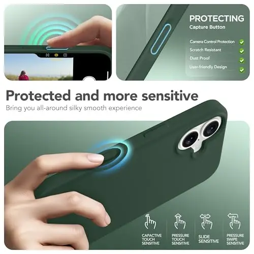 GONEZ Magnetic for iPhone 17 Case, Compatible with MagSafe, [Screen Protector + Camera Lens Protector], Liquid Silicone Anti-Scratch Shockproof Protective Phone Case 6.3 inch, Army Green - 5