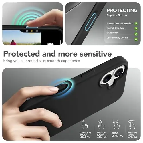 GONEZ Magnetic for iPhone 17 Case, Compatible with MagSafe, [Screen Protector + Camera Lens Protector], Liquid Silicone Anti-Scratch Shockproof Protective Phone Case 6.3 inch, Black - 5
