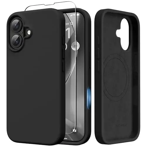 GONEZ Magnetic for iPhone 17 Case, [Compatible with MagSafe] Anti-Scratch Microfiber Lining & Screen Protector, Silicone Camera Control, Shockproof Slim Phone Cover 6.3 inch, Black - 1