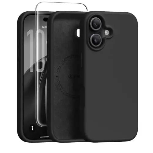 GONEZ Magnetic for iPhone 17 Case, Silicone Cover Black | Compatible with MagSafe, Camera Button & Screen Protector, Microfiber Lining, 3 Layers Soft Gel Rubber Shockproof Slim 6.3