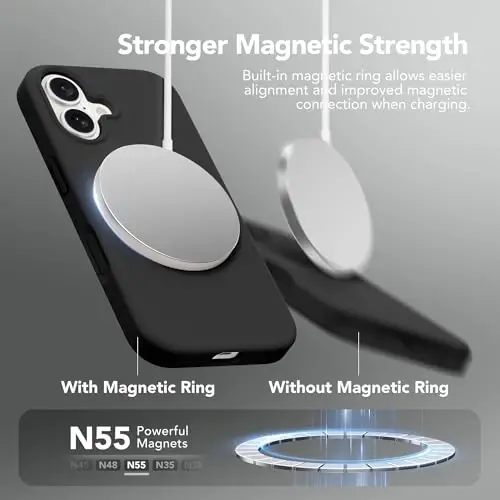 GONEZ Magnetic for iPhone 17 Case, Compatible with MagSafe, [Screen Protector + Camera Lens Protector], Liquid Silicone Anti-Scratch Shockproof Protective Phone Case 6.3 inch, Black - 3