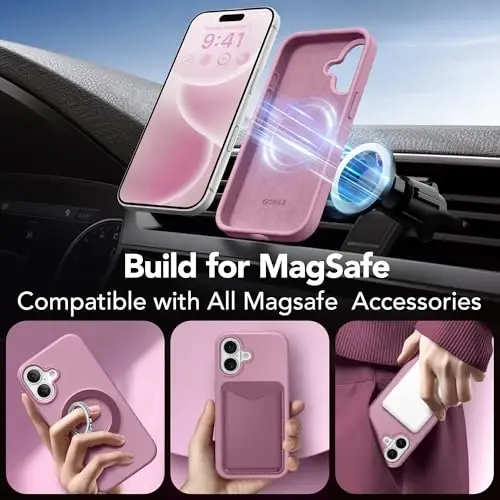 GONEZ Magnetic for iPhone 17 Case, Compatible with MagSafe, [Screen Protector + Camera Lens Protector], Liquid Silicone Anti-Scratch Shockproof Protective Phone Case 6.3 inch, Blackcurrant - 4