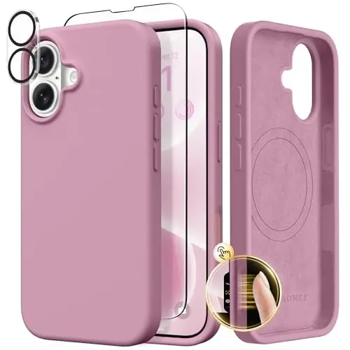 GONEZ Magnetic for iPhone 17 Case, Compatible with MagSafe, [Screen Protector + Camera Lens Protector], Liquid Silicone Anti-Scratch Shockproof Protective Phone Case 6.3 inch, Blackcurrant - 1