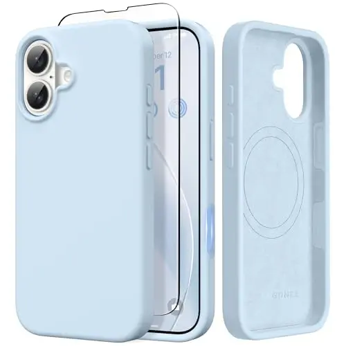 GONEZ Magnetic for iPhone 17 Case, [Compatible with MagSafe] Anti-Scratch Microfiber Lining & Screen Protector, Silicone Camera Control, Shockproof Slim Phone Cover 6.3 inch, Blue - GONEZ