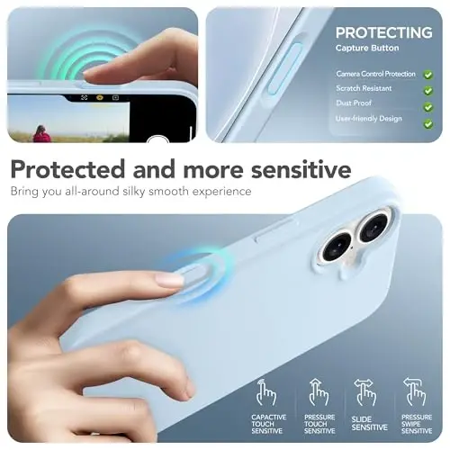 GONEZ Magnetic for iPhone 17 Case, [Compatible with MagSafe] Anti-Scratch Microfiber Lining & Screen Protector, Silicone Camera Control, Shockproof Slim Phone Cover 6.3 inch, Blue - 5