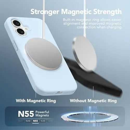 GONEZ Magnetic for iPhone 17 Case, Compatible with MagSafe, [Screen Protector + Camera Lens Protector], Liquid Silicone Anti-Scratch Shockproof Protective Phone Case 6.3 inch, Blue - 3