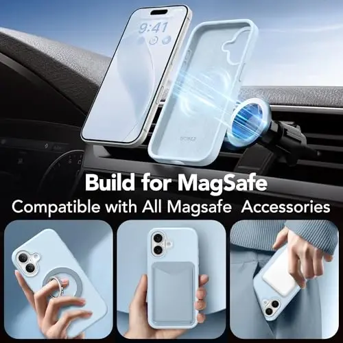 GONEZ Magnetic for iPhone 17 Case, Compatible with MagSafe, [Screen Protector + Camera Lens Protector], Liquid Silicone Anti-Scratch Shockproof Protective Phone Case 6.3 inch, Blue - 4