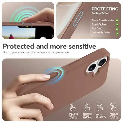 GONEZ Magnetic for iPhone 17 Case, Compatible with MagSafe, [Screen Protector + Camera Lens Protector], Liquid Silicone Anti-Scratch Shockproof Protective Phone Case 6.3 inch, Brown - 5