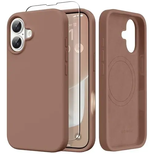 GONEZ Magnetic for iPhone 17 Case, [Compatible with MagSafe] Anti-Scratch Microfiber Lining & Screen Protector, Silicone Camera Control, Shockproof Slim Phone Cover 6.3 inch, Brown - GONEZ