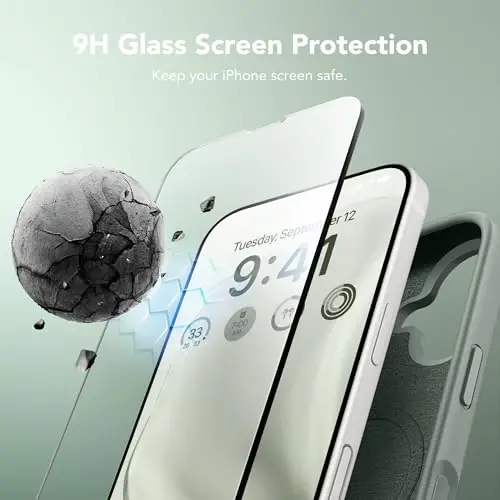 GONEZ Magnetic for iPhone 17 Case, [Compatible with MagSafe] Anti-Scratch Microfiber Lining & Screen Protector, Silicone Camera Control, Shockproof Slim Phone Cover 6.3 inch, Calke Green - 2