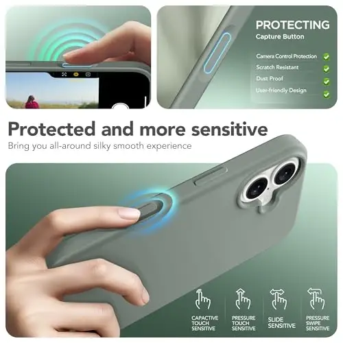 GONEZ Magnetic for iPhone 17 Case, [Compatible with MagSafe] Anti-Scratch Microfiber Lining & Screen Protector, Silicone Camera Control, Shockproof Slim Phone Cover 6.3 inch, Calke Green - 5