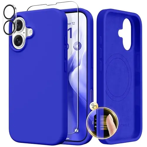 GONEZ Magnetic for iPhone 17 Case, Compatible with MagSafe, [Screen Protector + Camera Lens Protector], Liquid Silicone Anti-Scratch Shockproof Protective Phone Case 6.3 inch, Cobalt Blue 