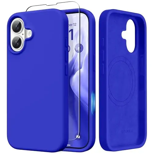 GONEZ Magnetic for iPhone 17 Case, [Compatible with MagSafe] Anti-Scratch Microfiber Lining & Screen Protector, Silicone Camera Control, Shockproof Slim Phone Cover 6.3 inch, Cobalt Blue - 1