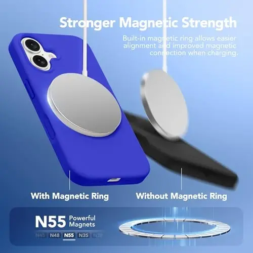 GONEZ Magnetic for iPhone 17 Case, Compatible with MagSafe, [Screen Protector + Camera Lens Protector], Liquid Silicone Anti-Scratch Shockproof Protective Phone Case 6.3 inch, Cobalt Blue - 3