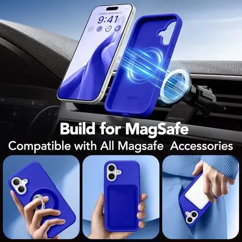 GONEZ Magnetic for iPhone 17 Case, Compatible with MagSafe, [Screen Protector + Camera Lens Protector], Liquid Silicone Anti-Scratch Shockproof Protective Phone Case 6.3 inch, Cobalt Blue - 4