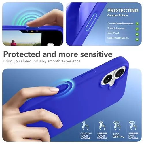 GONEZ Magnetic for iPhone 17 Case, Compatible with MagSafe, [Screen Protector + Camera Lens Protector], Liquid Silicone Anti-Scratch Shockproof Protective Phone Case 6.3 inch, Cobalt Blue - 5