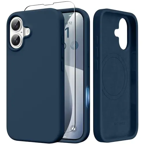 GONEZ Magnetic for iPhone 17 Case, [Compatible with MagSafe] Anti-Scratch Microfiber Lining & Screen Protector, Silicone Camera Control, Shockproof Slim Phone Cover 6.3 inch, Dark Blue - 1