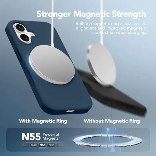 GONEZ Magnetic for iPhone 17 Case, [Compatible with MagSafe] Anti-Scratch Microfiber Lining & Screen Protector, Silicone Camera Control, Shockproof Slim Phone Cover 6.3 inch, Dark Blue - 3