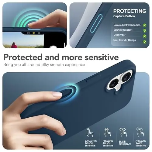 GONEZ Magnetic for iPhone 17 Case, [Compatible with MagSafe] Anti-Scratch Microfiber Lining & Screen Protector, Silicone Camera Control, Shockproof Slim Phone Cover 6.3 inch, Dark Blue - 5
