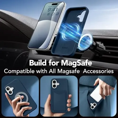GONEZ Magnetic for iPhone 17 Case, Compatible with MagSafe, [Screen Protector + Camera Lens Protector], Liquid Silicone Anti-Scratch Shockproof Protective Phone Case 6.3 inch, Dark Blue - 4