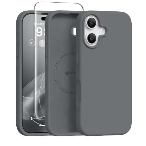 GONEZ Magnetic for iPhone 17 Case, Silicone Cover Dark Grey | Compatible with MagSafe, Camera Button & Screen Protector, Microfiber Lining, 3 Layers Soft Gel Rubber Shockproof Slim 6.3