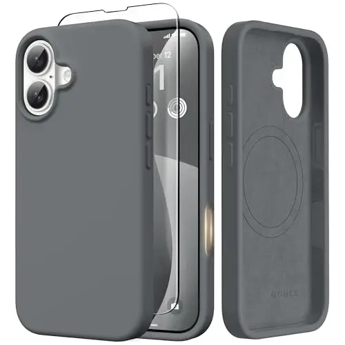 GONEZ Magnetic for iPhone 17 Case, [Compatible with MagSafe] Anti-Scratch Microfiber Lining & Screen Protector, Silicone Camera Control, Shockproof Slim Phone Cover 6.3 inch, Dark Grey 