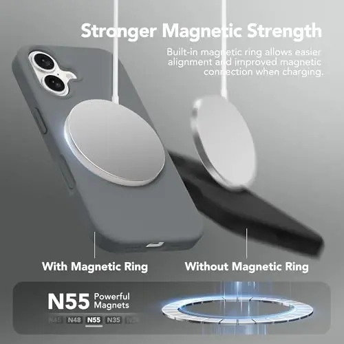 GONEZ Magnetic for iPhone 17 Case, Silicone Cover Dark Grey | Compatible with MagSafe, Camera Button & Screen Protector, Microfiber Lining, 3 Layers Soft Gel Rubber Shockproof Slim 6.3