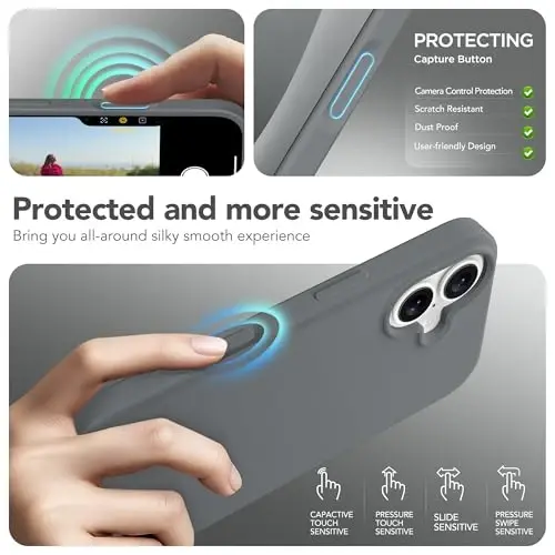GONEZ Magnetic for iPhone 17 Case, Silicone Cover Dark Grey | Compatible with MagSafe, Camera Button & Screen Protector, Microfiber Lining, 3 Layers Soft Gel Rubber Shockproof Slim 6.3