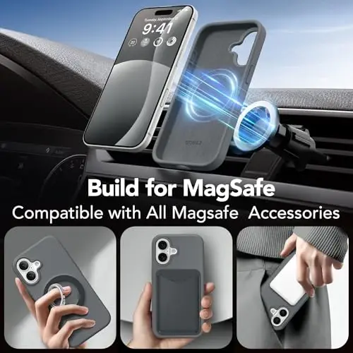 GONEZ Magnetic for iPhone 17 Case, Compatible with MagSafe, [Screen Protector + Camera Lens Protector], Liquid Silicone Anti-Scratch Shockproof Protective Phone Case 6.3 inch, Dark Grey - 4