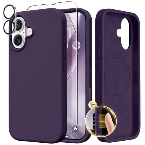 GONEZ Magnetic for iPhone 17 Case, Compatible with MagSafe, [Screen Protector + Camera Lens Protector], Liquid Silicone Anti-Scratch Shockproof Protective Phone Case 6.3 inch, Deep Purple - GONEZ