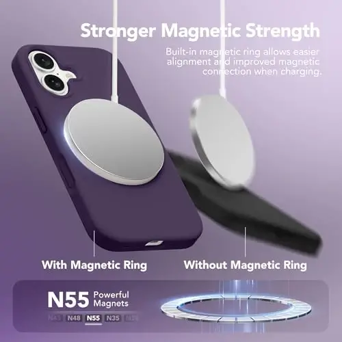 GONEZ Magnetic for iPhone 17 Case, Compatible with MagSafe, [Screen Protector + Camera Lens Protector], Liquid Silicone Anti-Scratch Shockproof Protective Phone Case 6.3 inch, Deep Purple - 3