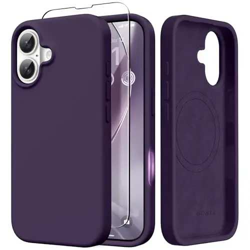 GONEZ Magnetic for iPhone 17 Case, [Compatible with MagSafe] Anti-Scratch Microfiber Lining & Screen Protector, Silicone Camera Control, Shockproof Slim Phone Cover 6.3 inch, Deep Purple - 1