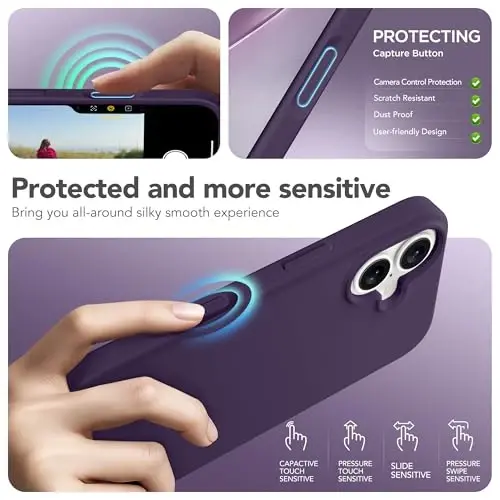 GONEZ Magnetic for iPhone 17 Case, [Compatible with MagSafe] Anti-Scratch Microfiber Lining & Screen Protector, Silicone Camera Control, Shockproof Slim Phone Cover 6.3 inch, Deep Purple - 5