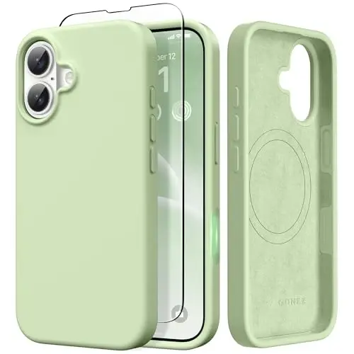 GONEZ Magnetic for iPhone 17 Case, [Compatible with MagSafe] Anti-Scratch Microfiber Lining & Screen Protector, Silicone Camera Control, Shockproof Slim Phone Cover 6.3 inch, Green - 1