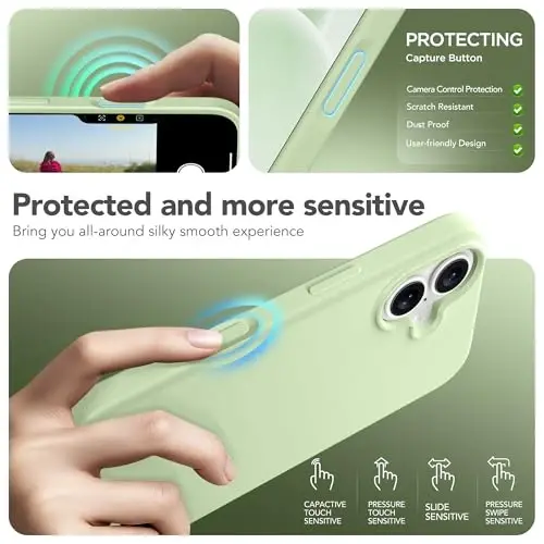 GONEZ Magnetic for iPhone 17 Case, [Compatible with MagSafe] Anti-Scratch Microfiber Lining & Screen Protector, Silicone Camera Control, Shockproof Slim Phone Cover 6.3 inch, Green - 5