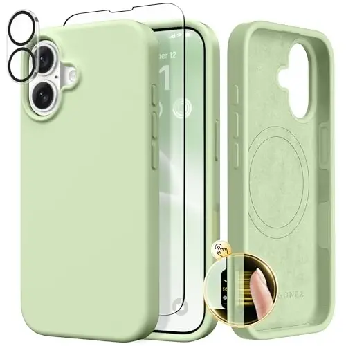 GONEZ Magnetic for iPhone 17 Case, Compatible with MagSafe, [Screen Protector + Camera Lens Protector], Liquid Silicone Anti-Scratch Shockproof Protective Phone Case 6.3 inch, Green 