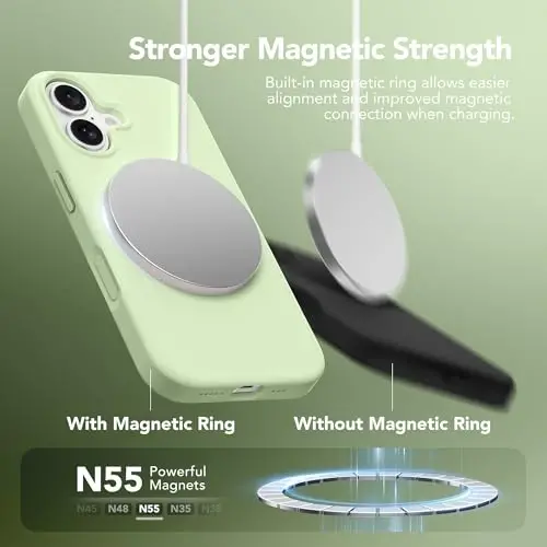 GONEZ Magnetic for iPhone 17 Case, Compatible with MagSafe, [Screen Protector + Camera Lens Protector], Liquid Silicone Anti-Scratch Shockproof Protective Phone Case 6.3 inch, Green - 3