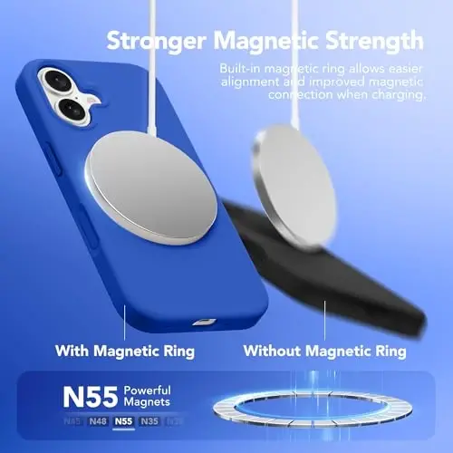 GONEZ Magnetic for iPhone 17 Case, Compatible with MagSafe, [Screen Protector + Camera Lens Protector], Liquid Silicone Anti-Scratch Shockproof Protective Phone Case 6.3 inch, Klein Blue - 3