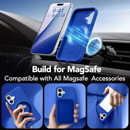 GONEZ Magnetic for iPhone 17 Case, Compatible with MagSafe, [Screen Protector + Camera Lens Protector], Liquid Silicone Anti-Scratch Shockproof Protective Phone Case 6.3 inch, Klein Blue - 4