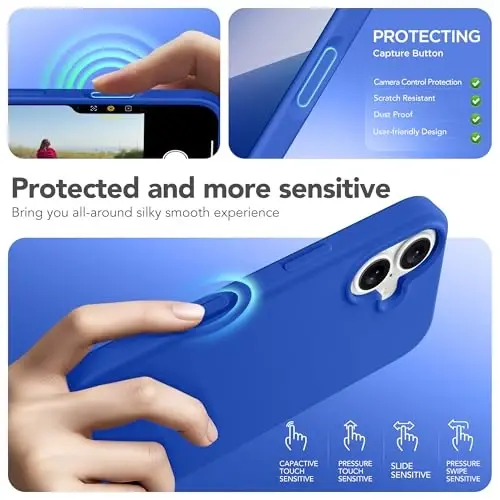GONEZ Magnetic for iPhone 17 Case, Compatible with MagSafe, [Screen Protector + Camera Lens Protector], Liquid Silicone Anti-Scratch Shockproof Protective Phone Case 6.3 inch, Klein Blue - 5