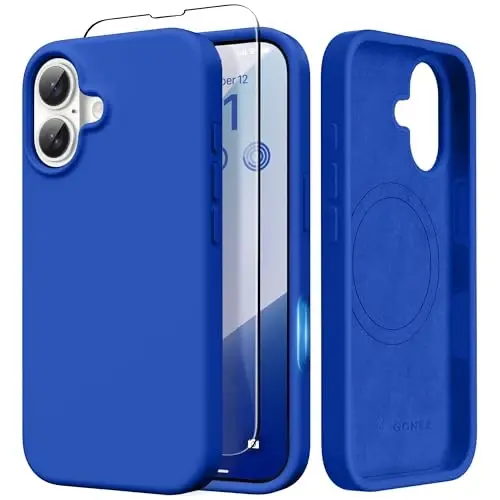 GONEZ Magnetic for iPhone 17 Case, [Compatible with MagSafe] Anti-Scratch Microfiber Lining & Screen Protector, Silicone Camera Control, Shockproof Slim Phone Cover 6.3 inch, Klein Blue - 1