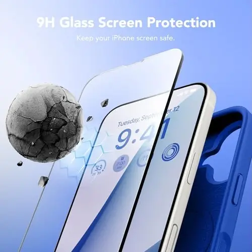 GONEZ Magnetic for iPhone 17 Case, [Compatible with MagSafe] Anti-Scratch Microfiber Lining & Screen Protector, Silicone Camera Control, Shockproof Slim Phone Cover 6.3 inch, Klein Blue - 2