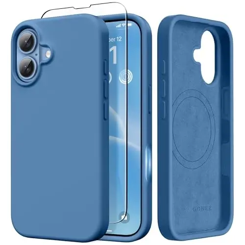 GONEZ Magnetic for iPhone 17 Case, [Compatible with MagSafe] Anti-Scratch Microfiber Lining & Screen Protector, Silicone Camera Control, Shockproof Slim Phone Cover 6.3 inch, Lake Blue - 1