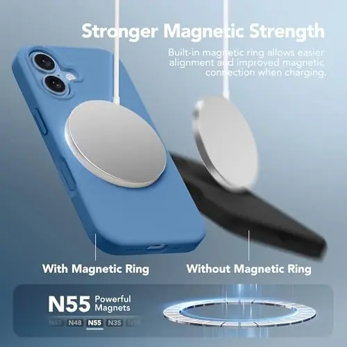 GONEZ Magnetic for iPhone 17 Case, Compatible with MagSafe, [Screen Protector + Camera Lens Protector], Liquid Silicone Anti-Scratch Shockproof Protective Phone Case 6.3 inch, Lake Blue - 3