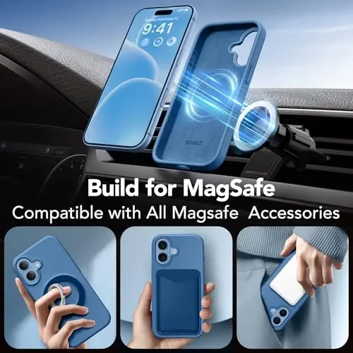 GONEZ Magnetic for iPhone 17 Case, Compatible with MagSafe, [Screen Protector + Camera Lens Protector], Liquid Silicone Anti-Scratch Shockproof Protective Phone Case 6.3 inch, Lake Blue - 4