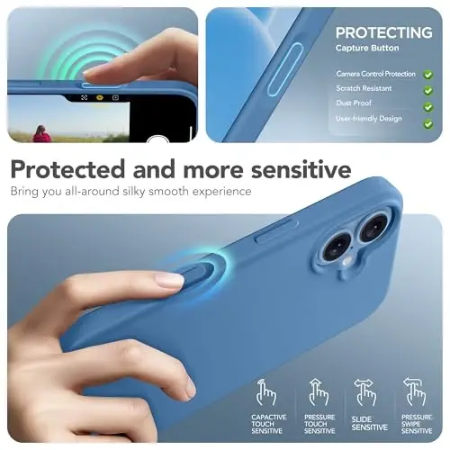 GONEZ Magnetic for iPhone 17 Case, Compatible with MagSafe, [Screen Protector + Camera Lens Protector], Liquid Silicone Anti-Scratch Shockproof Protective Phone Case 6.3 inch, Lake Blue - 5