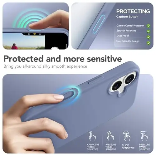 GONEZ Magnetic for iPhone 17 Case, [Compatible with MagSafe] Anti-Scratch Microfiber Lining & Screen Protector, Silicone Camera Control, Shockproof Slim Phone Cover 6.3 inch, Lavendr Gray - 5