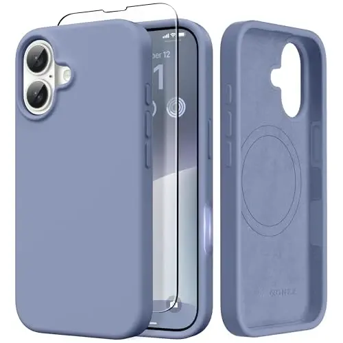 GONEZ Magnetic for iPhone 17 Case, [Compatible with MagSafe] Anti-Scratch Microfiber Lining & Screen Protector, Silicone Camera Control, Shockproof Slim Phone Cover 6.3 inch, Lavendr Gray - GONEZ